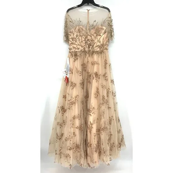 Mac Duggal Dress 79317 Champagne Embellished Illusion Gown NWT - Picture 10 of 16